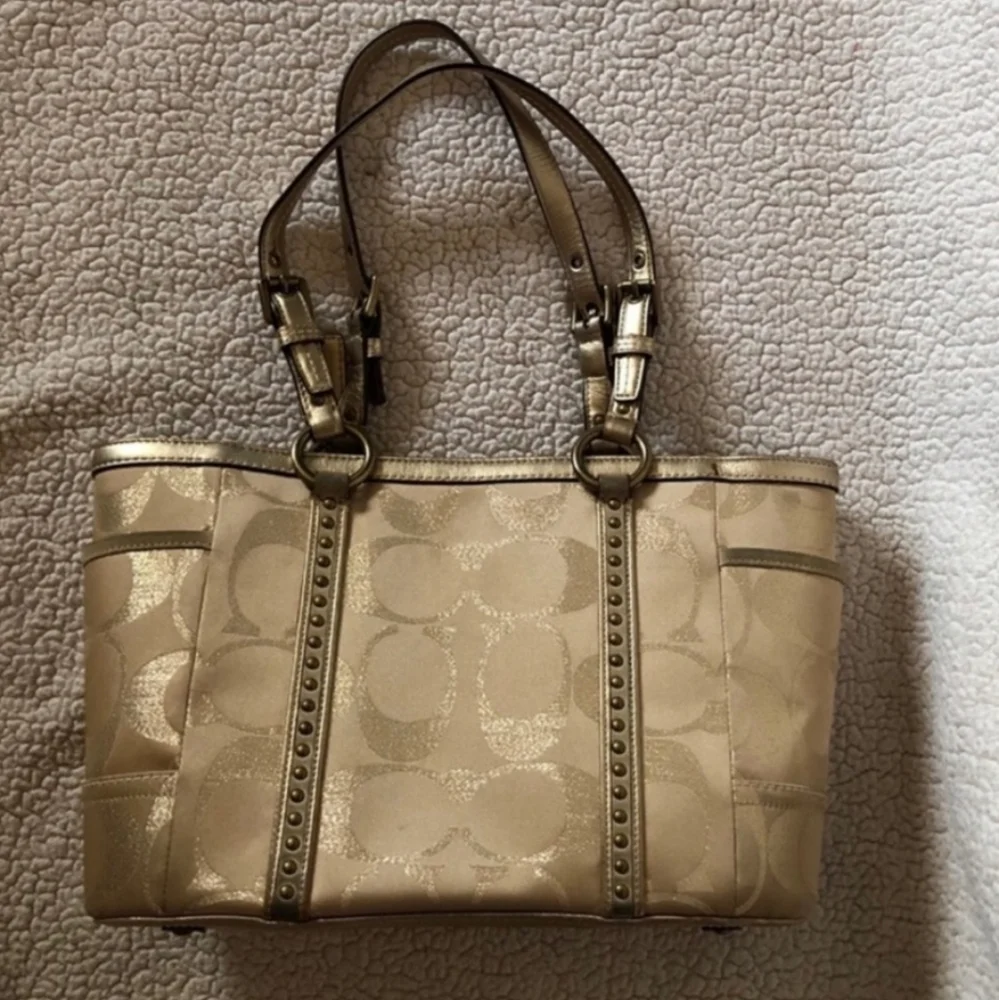 Coach Gold Signature Gallery Tote Bag With Studs